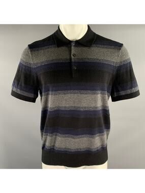 RAG & BONE Size M Black Grey Navy Cotton Cashmere Ribbed Polo